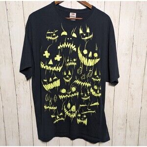 Halloween Graphic Tee Black Size 2XL Glow in the Dark Jack O Lantern Skulls